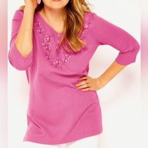 NEW Blair Pink Long Sleeve Top with Floral Embroidery Sz M